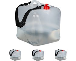opvouwbare jerrycans - set van 4 - 20 liter - met kraan - draagriem - BPA-vrij - transparant-rood
