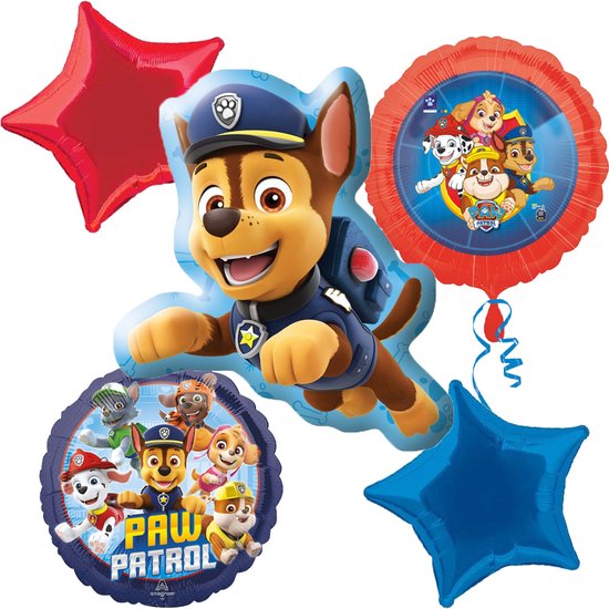 Paw Patrol – Chase – Ballon set – 5-Delig – Helium ballon – Folieballon - Versiering - Kinderfeest.