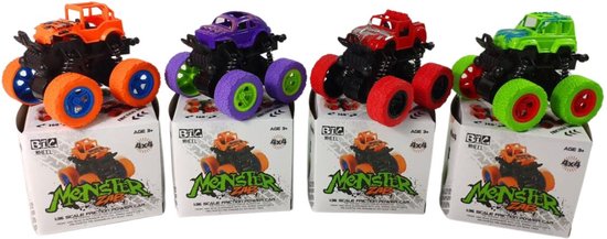 4x Big Wheel Stunt Car Violet, Vert, Rouge et Oranje - Monster Truck - Monster Truck - Stunt Cars - Off Road - speelgoed d'extérieur - Jouets car - Car Jouets Garçons - Tough - Racing - Jumping Car - Race Car - 360º Flip