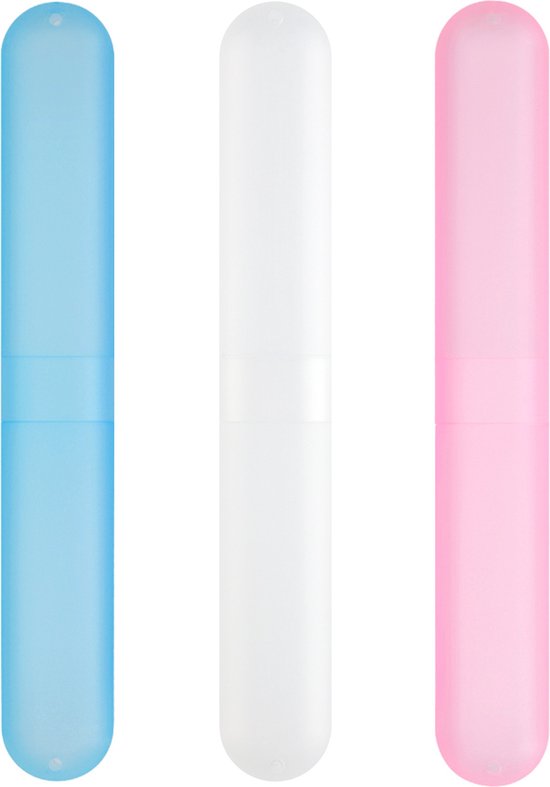 kwmobile 3x reisetui voor tandenborstel - Case van kunststof - Koker voor tandenborstels - In blauw / roze / wit
