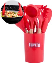 Triple J® Kitchenware - Batterie de cuisine - Résistant à la chaleur - Sans BPA - 11 pièces - Rouge