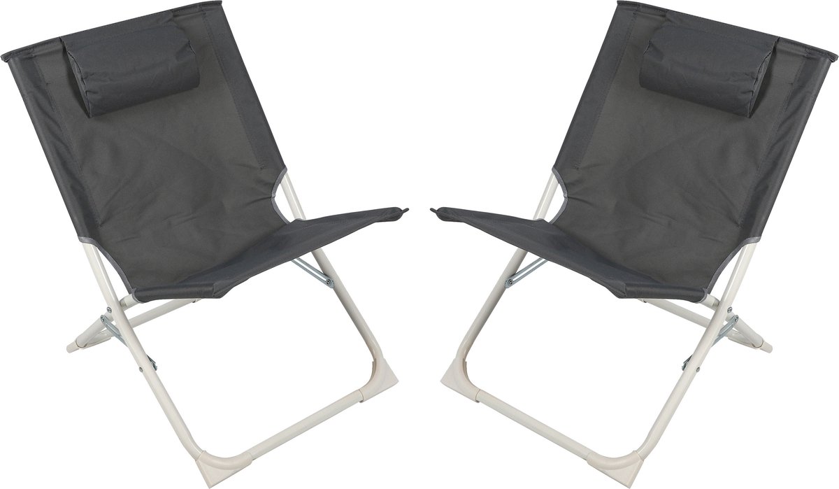 Sunnydays Havana camping/strand stoel - 2x - aluminium - inklapbaar - grijs - L49 x B62 x H61 cm