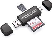 Case2go - SD Kaartlezer USB voor Micro SD kaart - SD kaart - Geschikt voor Telefoon, PC en Tablet met Micro USB aansluiting - Zwart