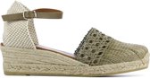 Mace Vrouwen Leren   Espadrilles / Damesschoenen - Sleehak - Gesp sluiting -  M1057 sue - Khaki - maat 37