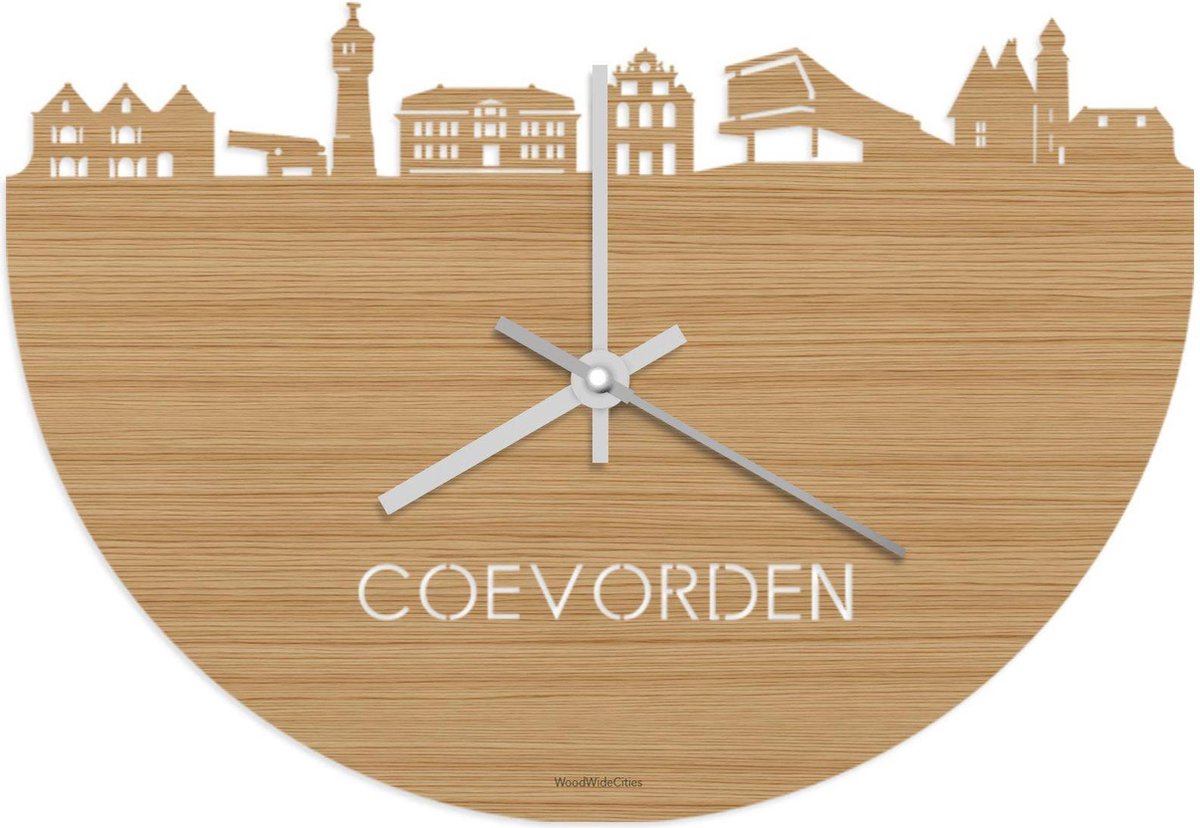 Skyline Klok Coevorden Bamboe hout - Ø 40 cm - Stil uurwerk - Wanddecoratie - Meer steden beschikbaar - Woonkamer idee - Woondecoratie - City Art - Steden kunst - Cadeau voor hem - Cadeau voor haar - Jubileum - Trouwerij - Housewarming -
