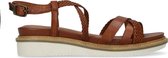 No Stress - Dames - Cognac leren sandalen met gevlochten bandjes - Maat 40