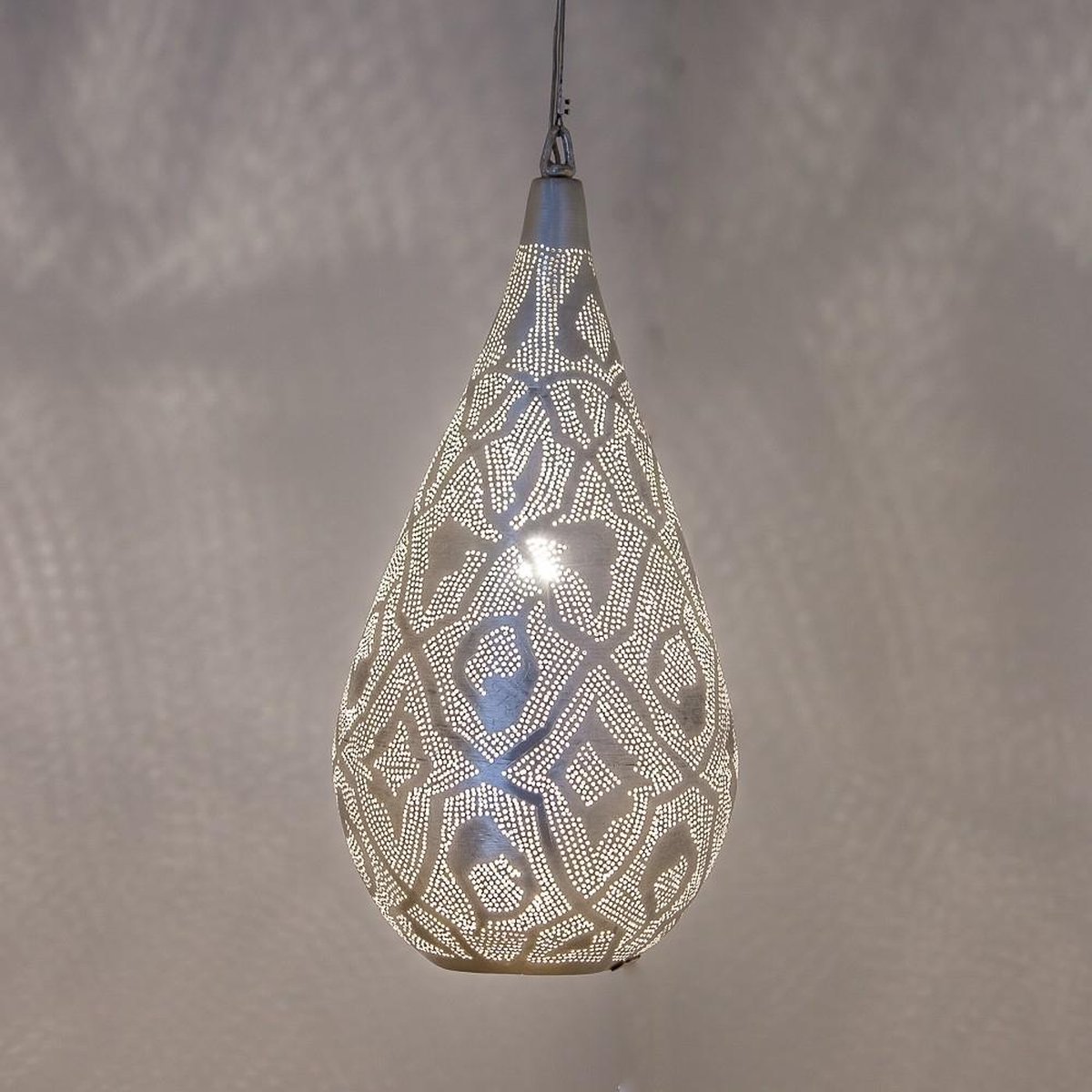 Zenza - Hanglamp -Oosterse Lamp- Elegance - Filigrain - Large - Zilver