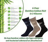 6-Paar Bamboe Sokken Ruit Motief in 3-Kleuren Maat 43-45