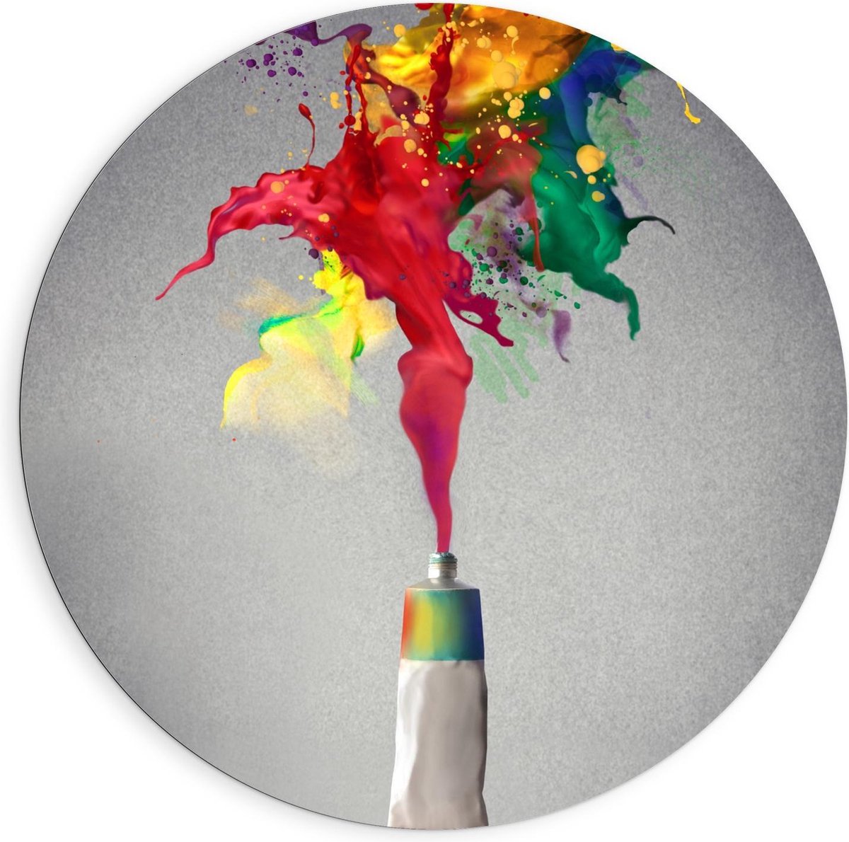 Dibond Wandcirkel - Verfspuit met Kleuren Verf - 90x90cm Foto op Aluminium Wandcirkel (met ophangsysteem)