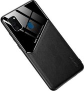 Voor Samsung Galaxy M30s All-inclusive leer + organisch glas beschermhoes met metalen ijzeren plaat (zwart)