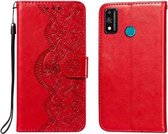 Voor Huawei Honor 9X Lite Flower Vine Embossing Pattern Horizontale Flip Leather Case met Card Slot & Holder & Wallet & Lanyard (Red)