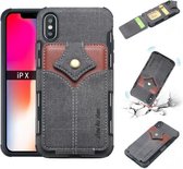 Voor iPhone XS / X stoffen textuur + PU + TPU schokbestendige beschermhoes met kaartsleuven (zwart)