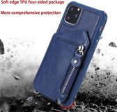 Voor iPhone 11 Pro Max Dubbele gespen Rits Schokbestendige achterkant Beschermhoes met houder & kaartsleuven & portemonnee & lanyard & fotolijsten (zwart)