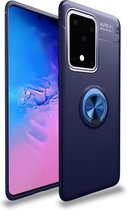 Voor Galaxy S20 Ultra metalen ringhouder 360 graden roterende TPU-hoes (blauw + blauw)