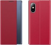 Zijruitweergave Magnetische zuigkracht Effen graan Flip PU-leer + pc-hoes met houder voor iPhone XS / X (rood)