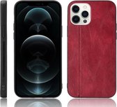 Schokbestendige naaiende koe-patroonhuid PC + PU + TPU-hoes voor iPhone 12/12 Pro (rood)