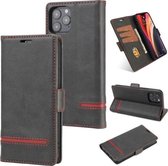 Voor iPhone 12 mini Business Style Line Splicing Horizontale Flip TPU + PU lederen tas met kaartsleuven & houder & portemonnee (zwart)