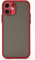 Volledige dekking TPU + pc-beschermhoes met metalen lensafdekking voor iPhone 12 Pro Max (rood zwart rood)