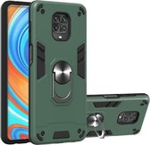 Voor Geschikt voor Xiaomi Redmi Note 9S / Note 9 Pro / Note 9 Pro Max 2 in 1 Armor Series PC + TPU beschermhoes met ringhouder (donkergroen)