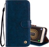 Voor Samsung Galaxy J5 (2017) / J530 (EU-versie) Zakelijke stijl olie-wastextuur Horizontale flip lederen tas met houder & kaartsleuven en portemonnee (blauw)