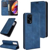 Voor Oppo Realme X7 Retro-skin Business magnetische zuignap lederen tas met houder & kaartsleuven en portemonnee (donkerblauw)