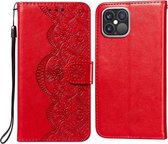 Flower Vine Embossing Pattern Horizontale Flip Leather Case met Card Slot & Holder & Wallet & Lanyard Voor iPhone 12 Pro Max (Red)