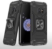 Voor Samsung Galaxy S9 magnetisch pantser schokbestendig TPU + pc-hoesje met metalen ringhouder (zwart)