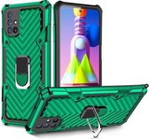 Voor Samsung Galaxy M51 Cool Armor PC + TPU schokbestendig hoesje met 360 graden rotatie ringhouder (donkergroen)