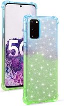 Voor Samsung Galaxy S20 5G gradiënt glitter poeder schokbestendig TPU beschermhoes (blauwgroen)
