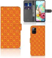 Wallet Book Case Geschikt voor Samsung Galaxy A71 Telefoonhoesje Batik Orange