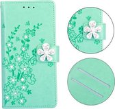 Voor Galaxy A20e Plum Blossom Pattern Diamond Encrusted Leather Case met houder & kaartsleuven & portemonnee (groen)