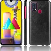 Voor Galaxy M31 Shockproof Litchi Texture PC + PU Case (Zwart)