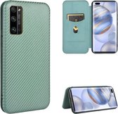 Voor Huawei Honor 30 Pro Carbon Fiber Texture Magnetische Horizontale Flip TPU + PC + PU Leather Case met Card Slot (Groen)