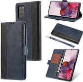 Voor Samsung Galaxy S20 + Retro Textuur Contrast Kleur Splicing Horizontale Flip TPU + PU Leren Case met Kaartsleuven & Houder & Portemonnee (Blauw)