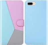 Voor iPhone 8 Plus / 7 Plus Driekleurige stiksels Horizontale flip TPU + PU lederen tas met houder & kaartsleuven en portemonnee (blauw)