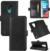 Voor Motorola Moto E7 Dual-side magnetische gesp horizontale flip lederen tas met houder & kaartsleuven & portemonnee (zwart)