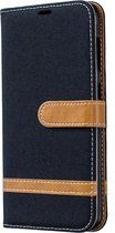 Kleurafstemming Denim Texture Leather Case voor Galaxy A20 / A30, met houder & kaartsleuven & portemonnee & lanyard (zwart)