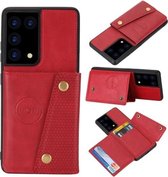 Voor Samsung Galaxy S21 Ultra 5G dubbele gesp PU + TPU schokbestendige magnetische beschermhoes met kaartsleuf en houder (rood)