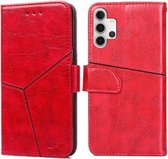 Voor Samsung Galaxy A32 5G Geometrische stiksels Horizontale flip TPU + PU lederen tas met houder & kaartsleuven en portemonnee (rood)