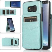 Voor Samsung Galaxy S8 Plus effen kleur pc + TPU beschermhoes met houder en kaartsleuven (groen)