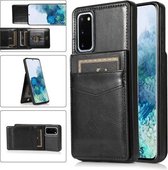 Voor Samsung Galaxy S20 effen kleur pc + TPU beschermhoes met houder en kaartsleuven (zwart)