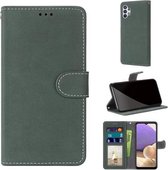 Voor Samsung Galaxy A32 5G Retro Frosted Horizontale Flip PU lederen tas met houder & kaartsleuven & portemonnee & fotolijst (groen)
