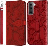 Voor Samsung Galaxy S21 + 5G Life of Tree Embossing Pattern Horizontale flip lederen tas met houder & kaartsleuf & portemonnee & fotolijst & lanyard (rood)
