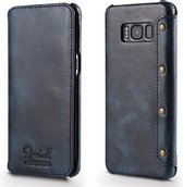 Voor Galaxy S8 Denior Oil Wax koeienhuid eenvoudige horizontale flip lederen tas met kaartsleuven en portemonnee (donkerblauw)