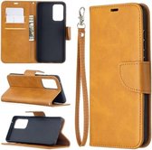 Voor Samsung Galaxy A52 5G Retro Lambskin Texture Pure Color Horizontale Flip PU Leather Case met Houder & Kaartsleuven & Portemonnee & Lanyard (Geel)