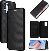 Voor OPPO Reno5 Pro 5G Koolstofvezel Textuur Magnetische Horizontale Flip TPU + PC + PU lederen tas met kaartsleuf (zwart)