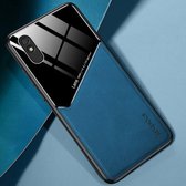 Voor Xiaomi Redmi 9A All-inclusive leer + telefoonhoes van organisch glas met metalen ijzeren plaat (koningsblauw)