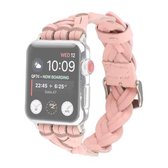 Voor Apple Watch Series 6 & SE & 5 & 4 44 mm / 3 & 2 & 1 42 mm lederen geweven polsband met enkele lus (roze)