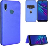 Voor Huawei Y6 (2019) / Honor Y6s Koolstofvezel Textuur Magnetisch Horizontaal Flip TPU + PC + PU lederen tas met kaartsleuf (blauw)