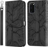 Voor Samsung Galaxy S20 Life of Tree Embossing Pattern Horizontale Flip lederen tas met houder & kaartsleuf & portemonnee & fotolijst & lanyard (zwart)
